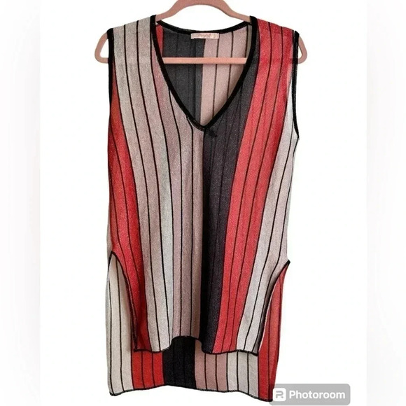 Maryley Italy Sleeveless Tank Top- In Retro  Pinks & Navy, Sheer, Mesh - Picture 1 of 12